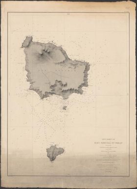 Ocʹean Pacifique Sud, Groupe Kermadek. plan levʹe en 1854 par les officiers de la Marine Anglaise, sous la direction du Capitaine Denham / Dʹepôt des cartes et plans de la marine 1879 ; ecrit par Vialard ; gravʹe par Chapellier