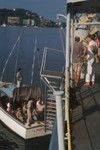 During the Swan Song Expedition (1961) a member of the crew took this photo of the ferryboat "California" taking members to the dock in Honolulu, Hawaii, from the R/V Argo. 1961