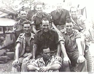 LAE, NEW GUINEA, 1946-01-02. MEMBERS OF 1 POSTAL UNIT, FIRST ARMY. IDENTIFIED PERSONNEL ARE: PRIVATE (PTE) J. W. GOLDEN (1), PTE J. R. BROWN (2), WARRANT OFFICER 2 P. L. STRANGE (3), CORPORAL (CPL) ..