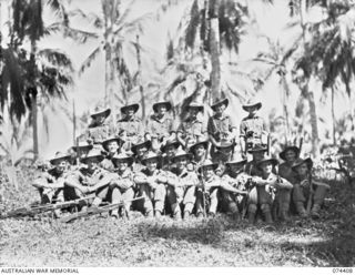 MADANG, NEW GUINEA. 1944-06-30. PERSONNEL OF NO. 18 PLATOON, D COMPANY, 24TH INFANTRY BATTALION. IDENTIFIED PERSONNEL ARE:- VX148266 PRIVATE R.J. BEER (1); NX143220 PRIVATE W.J. NELSON (2); ..