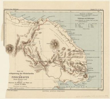 Karte der Durchquerung der Hinterlandes von Finschhafen (Kaiser-Wilhelms- Land) durch die missionare G. Pilhofer und Flierl und Architekt H. Meier (139)