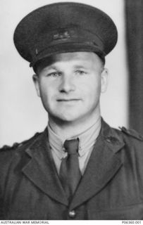 Studio portrait of VX52829 Lieutenant (Lt) George Edward Pearce, 2/14 Battalion. Born in Peebles, Scotland, Lt Pearce enlisted in April 1941. He was awarded the Military Cross (MC) for showing ..