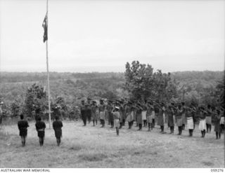 HOPOI, NEW GUINEA, 1943-10-30. ALL THE VILLAGE CHIEFS (LULAIS) AND THEIR SECONDS IN COMMAND (TULTULS), ATTENDED A CONFERENCE WITH NX155085 CAPTAIN R.G. ORMSBY OF THE AUSTRALIAN AND NEW GUINEA ..