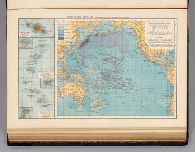 Grosser Ocean, Meerestiefen und Telegraphenkabel. (with) Tahiti und Moorea. (with) Tonga, Freundschafts In. (with) Tongatabu. (with) Markesas Inseln. (with) Nukuhiva. (with) Hivaoa und Tahuata. (Richard Andree. Herausgegeben von der Geographischen Anstalt von Velhagen & Klasing in Leipzig. 1881)