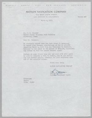 [Letter from Matson Navigation Company to I. H. Kempner, March 4, 1953]