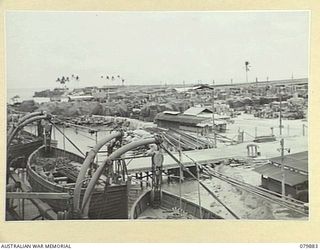 FINSCHHAFEN, NEW BRITAIN. 1945-03-19. VIEWS OF THE HUGE STORAGE AREA