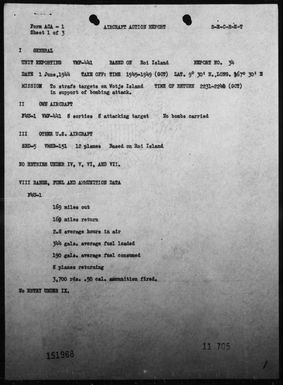 VMF-441 - ACA Reports Nos 34, 35A, 36-80 & 96-97 - Air operations against the Marshall Islands, 6/1/44 TO 7/10/44