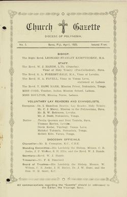 Church Gazette, Polynesia: April 1925