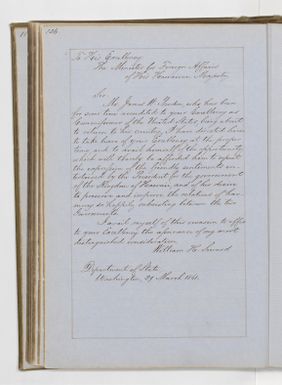 William H. Seward to the Minister of Foreign Affairs of Hawaii