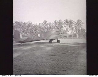 MILNE BAY, PAPUA, C.1944-06. SPITFIRE AIRCRAFT VC EE564 (A58-104) OF NO. 79 SQUADRON RAAF IN DISPERSAL BAY AT NO. 1 STRIP (GURNEY FIELD). THIS AIRCRAFT WAS AT GURNEY FIELD BETWEEN 19 AND 26 JUNE. ..