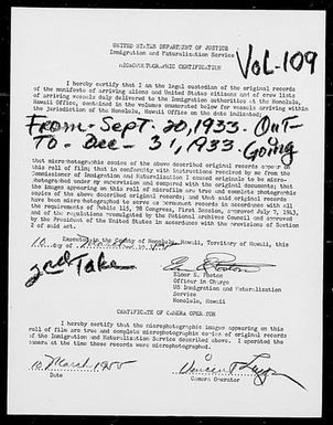 Volume 109: Immigration Service Forms, September 20, 1933 - December 31, 1933