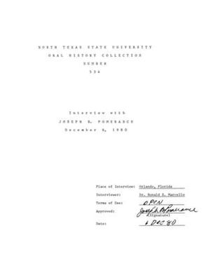 Oral History Interview with Joseph B. Pomerance, December 6, 1980