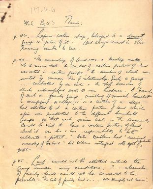 Hand written notes regarding [illegible initials] Bell's thesis