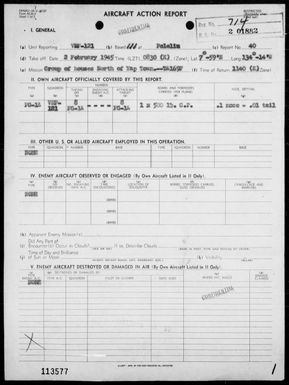 VMF-121 - ACA reps nos 40-41 â Bombing & strafing targets in the Yap Area, Carolines & in the Palau Is on 2/2 & 3/45