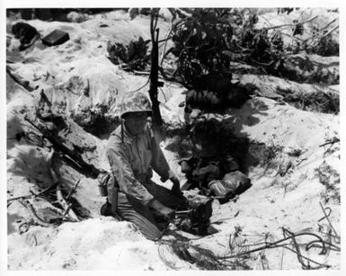 Marine Private First Class Cecil G. Trosip of Oraibi, Arizona at Communication System on Saipan