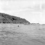 View of bay and swimmers