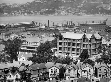View over Thorndon, Wellington, showing St Mary's College