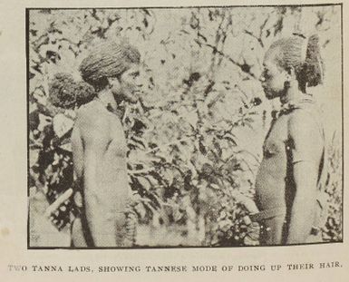 Two Tanna lads, showing Tannese mode of doing up their hair