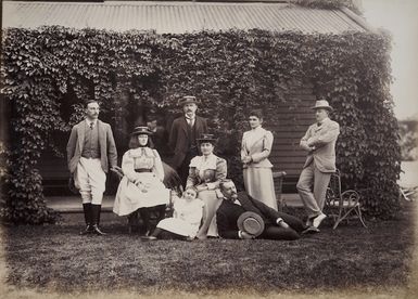Lord and Lady Ranfurly with their daughters and household staff, at Elmwood, the vice-regal residence in Christchurch - Photograph taken by Standish and Preece