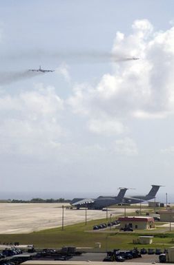 US Air Force (USAF) B-52 Stratofortress Bombers deployed from Barksdale Air Force Base (AFB), Louisiana, takes off from Andersen AFB, Guam, in support of the 7th Air Expeditionary Wing's mission