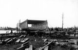 Four-masted schooner DEFIANCE in under construction at Hoquiam, 1897