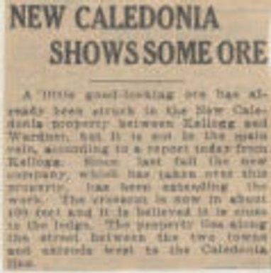 New caledonia shows some ore. Northwest history. Mining. Report. 1921-03-19