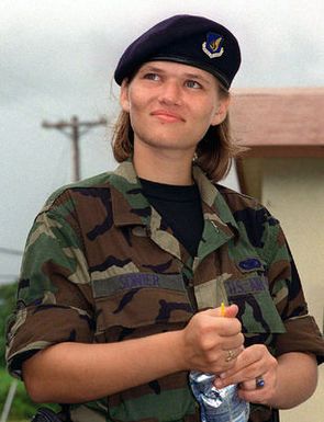 US Air Force AIRMAN Michelle L. Sonier from the Security Police Squadron, 36th Air Base Wing, takes a break during guard duty at Andersen Air Force Base, Guam, as part of Operation PACIFIC HAVEN. The operation, a joint humanitarian effort conducted by the US military, entails the evacuation of approximately 2,400 Kurds (not shown) from northern Iraq to avoid retaliation from Iraq for working with the US government and international humanitarian agencies. The Kurds will be housed at Andersen AFB, while they go through the immigration process for residence in the United States