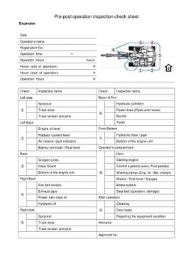 Standard Check Sheet-Full Requirements for Excavator and Bulldozer