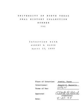 Oral History Interview with Albert B. Block, April 27, 1990