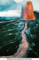 Lava fountain and channels at Pu'u O'o vent in 1986