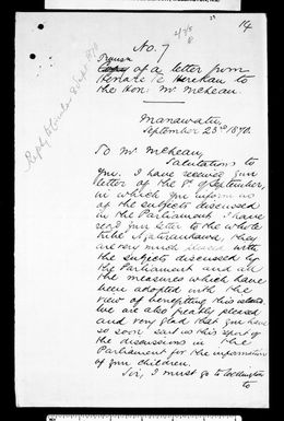 Letter from Henare Te Herekau to McLean (with translation)
