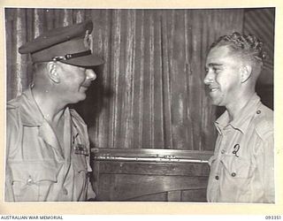 LAE AREA, NEW GUINEA, 1945-06-30. DURING HIS TOUR OF INSPECTION OF AUSTRALIAN TROOPS IN THE LAE AREA, HIS ROYAL HIGHNESS, THE DUKE OF GLOUCESTER, GOVERNOR-GENERAL OF AUSTRALIA (1) VISITED THE ..