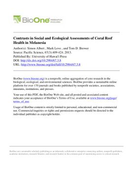 Comtrasts in social and ecological assessments pf coral reef health in Melanesia