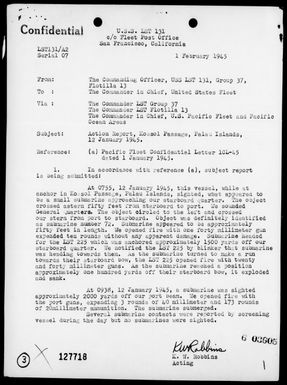 USS LST-131 - Report of action and destruction of enemy submarine in Kossol Passage, Palau Islands, 1/12/45