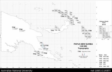 Papua New Guinea INDEX, 1:50 000, Series: T795/T796/T797, T702, T784, X713, 1959-1992