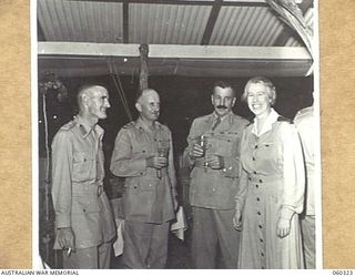 PORT MORESBY, NEW GUINEA. 1943-11-06. AT THE FAREWELL DINNER, HELD AT HEADQUARTERS, NEW GUINEA FORCE, GIVEN TO NX363 LIEUTENANT GENERAL SIR IVEN MACKAY, KBE, CMG, DSO, VD., TO CELEBRATE HIS ..