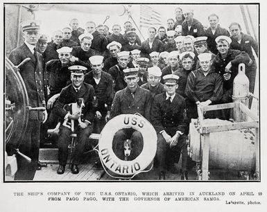 The Ship's Company of the U.S.S. Ontario, which arrived in Auckland on April 29 from Pago Pago, with the Governor of American Samoa