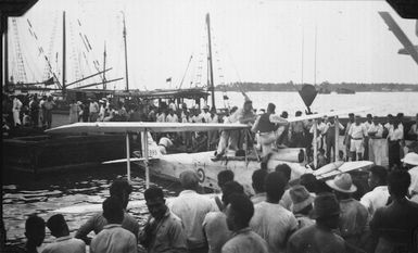 Samoa. Flight Lieutenant Wallingford and his moth seaplane.