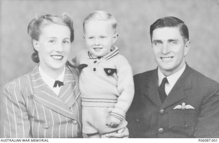 Family portrait of Mrs Rosa Fell Staley, Eric Staley, and Flight Lieutenant (Flt Lt) Eric Robert (Bob) Staley of 4 Squadron, RAAF. Flt Lt Staley was killed in an air crash whilst on an artillery ..
