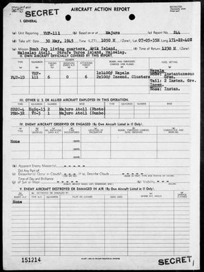 VMF-111 - ACA Reports Nos. 244-245 & 250-254 - Air operations against the Marshall Islands, 5/30/45 - 6/16/45