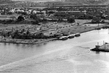 An aerial view of the visitor's center at the USS ARIZONA MEMORIAL