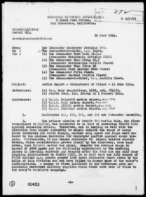 COMDESDIV 2 - Rep of Bombardment of Saipan Is, Marianas on 6/13/44