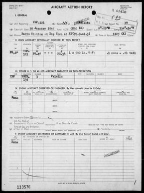 VMF-121 - ACA rep #39 â Bombing radio station in Yap Town, Yap Is, Carolines on 1/30/45