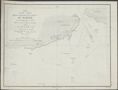 Ocʹeanie Archipel Tuamotu : croquis du mouillage de la passe N.E. de Makemo / par Mr. Lachave, Lieut. de Vaisseau, Dʹepôt  des cartes et plans de la marine ; gravʹe par P. Mea