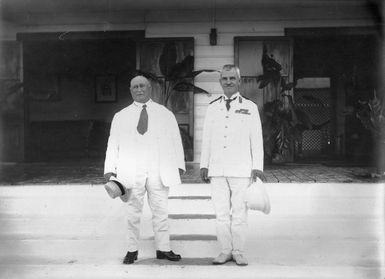 General George Richardson and H J Moors at Vailima, Western Samoa.
