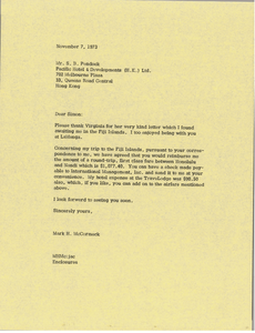 Letter from Mark H. McCormack to Simon B. Pendock