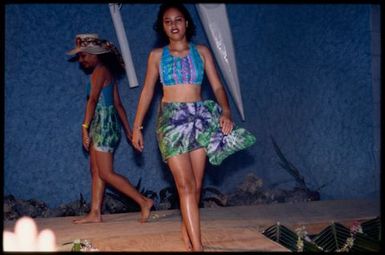 Women parading in swimwear on stage, Niue