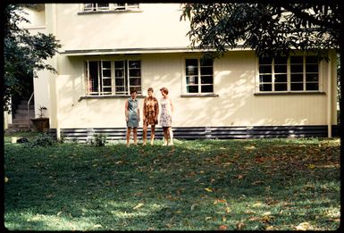 In front of flats, Fiji, 1971