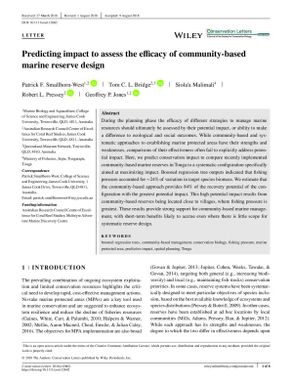 Predicting impact to assess the efficacy of community-based marine reserve design.