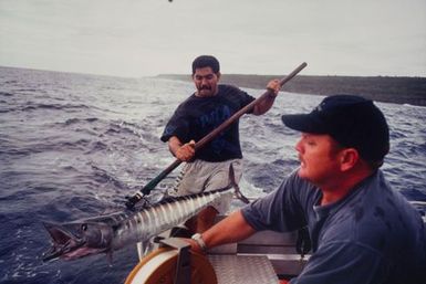 Pulling in wahoo, Halagigie Point, Niue